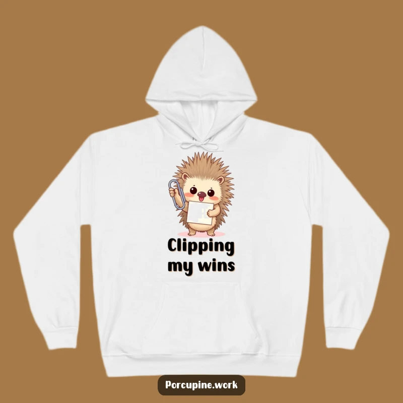 Funny Porcupine Paperclip Hoodie: Office Triumph Hero, Cozy Hilarious Gift!