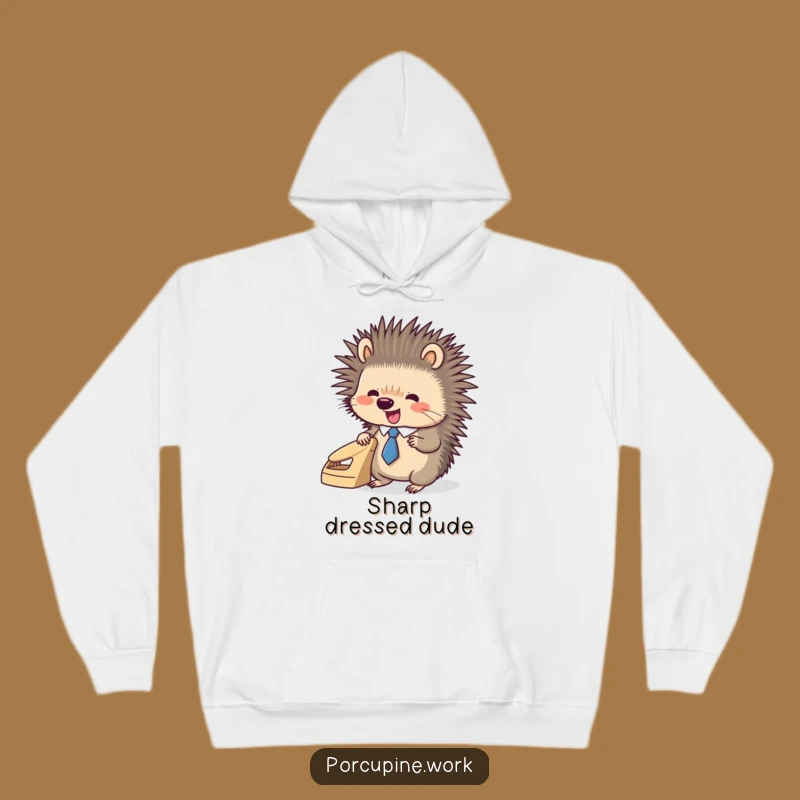 Funny Porcupine Office Hoodie - Dapper Tie & Hole Punch Sweatshirt