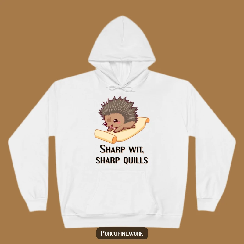 Funny Porcupine Paper Slide Hoodie: Cozy & Hilarious Scroll Design
