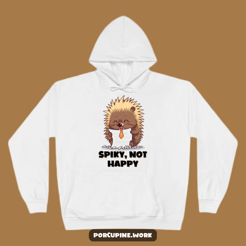 Funny Porcupine Shredding Hoodie: Tie-Wearing Office Rebel, Cozy Hilarious Gift!