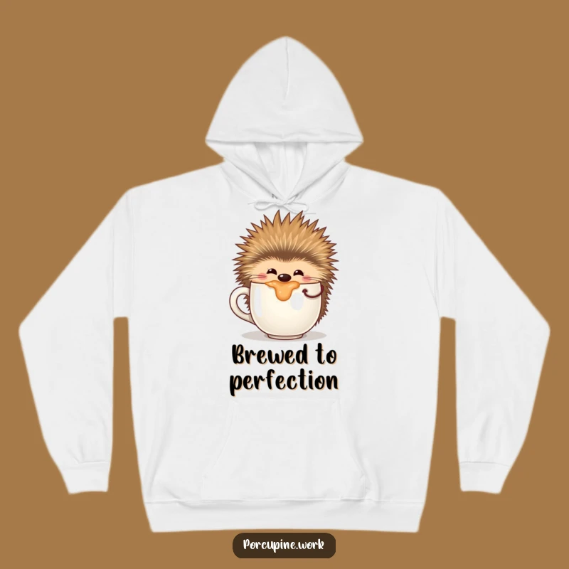 Funny Sipping Porcupine Hoodie: Cozy Coffee Vibes, Perfect Gift!