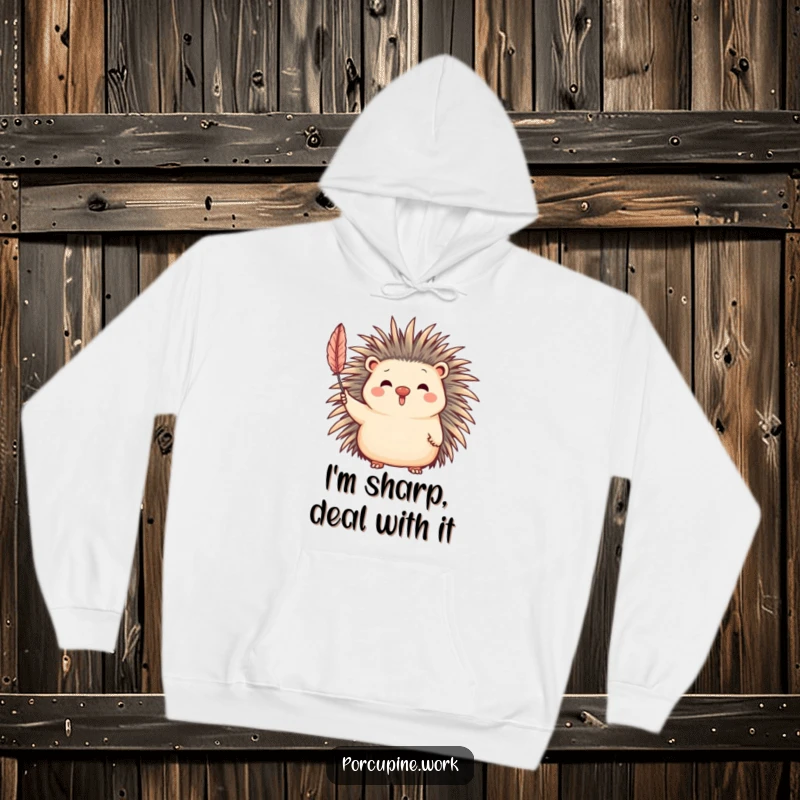 Funny Hoodie with a lovable porcupine character giving a warm, friendly wave with its quill, perfect for chilly days.