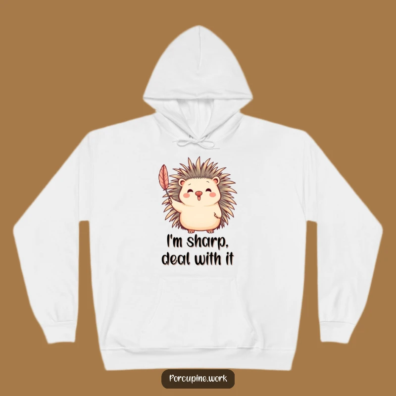 Cozy Funny Porcupine Waving Quill Hoodie - Warm Animal Cartoon Gift