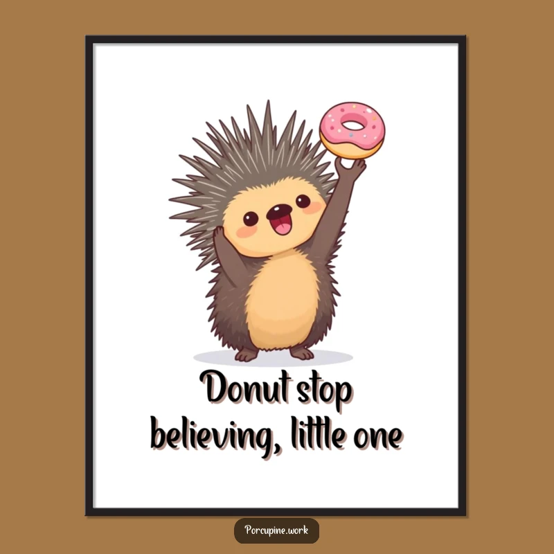 Free Printable Wall Art: Porcupine's Donut Victory - Funny Quirky Downloadable Decor