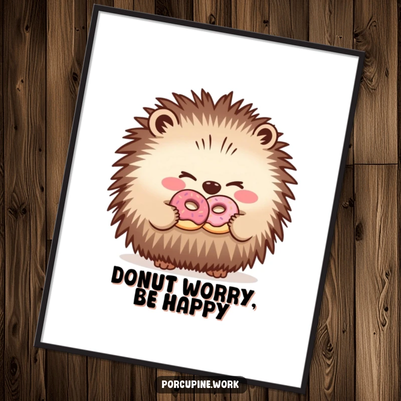 Funny Free Printable Wall Art: A porcupine winks while sharing a tiny donut, creating humorous office or home decor.