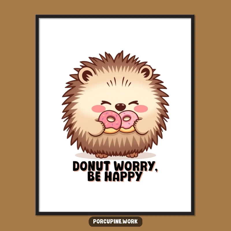 Free Printable Wall Art: Funny Porcupine Donut Wink, Downloadable Quirky Office Decor