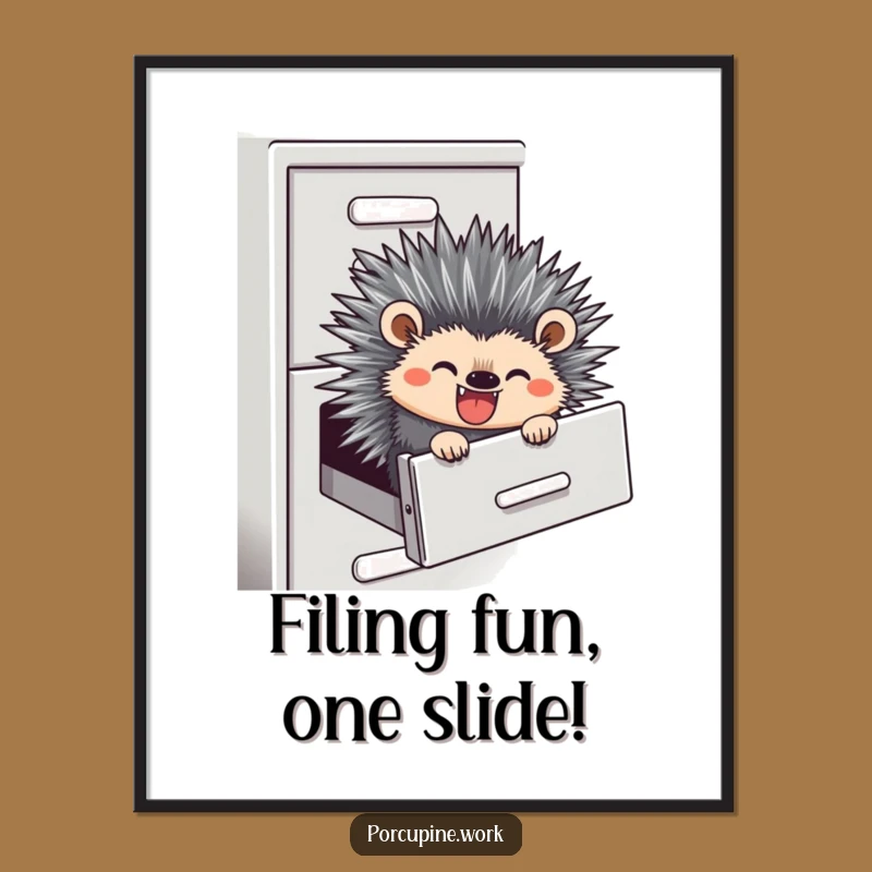 Funny Free Printable Wall Art: Porcupine Filing Cabinet Slide for Humorous Downloadable Decor