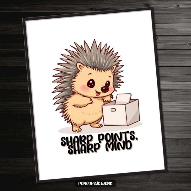 Funny Free Printable Wall Art: Confident porcupine strikes a powerful pose next to a meticulously neat inbox, art of efficiency.