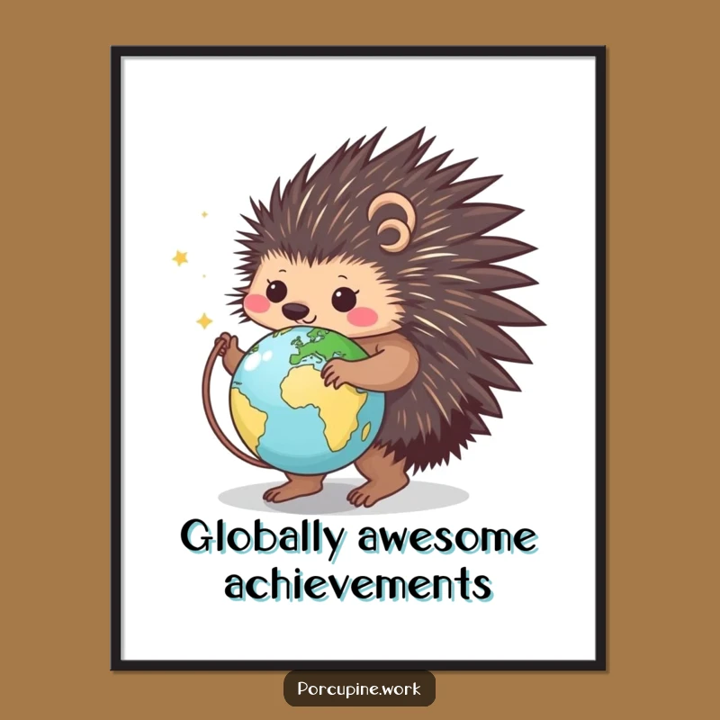 Free Printable Wall Art: Globe Spinning Porcupine - Funny Worldly Decor