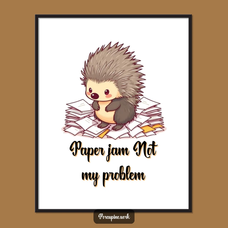 Free Printable Wall Art: Humorous Porcupine Amidst Papers for Quirky Downloadable Decor