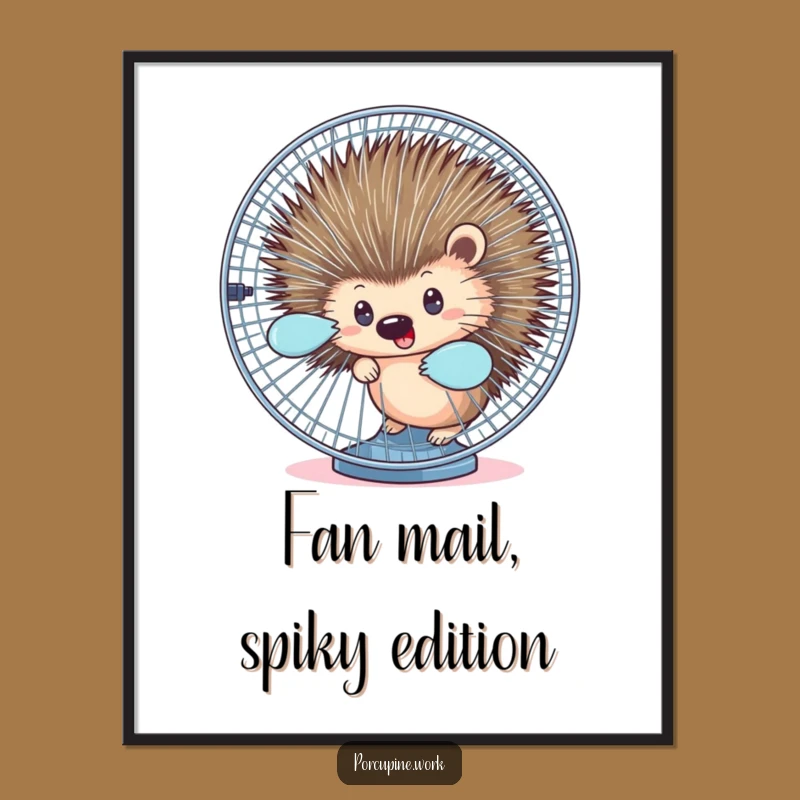 Free Printable Wall Art: Porcupine Fan Peek, Quirky Downloadable Office Decor