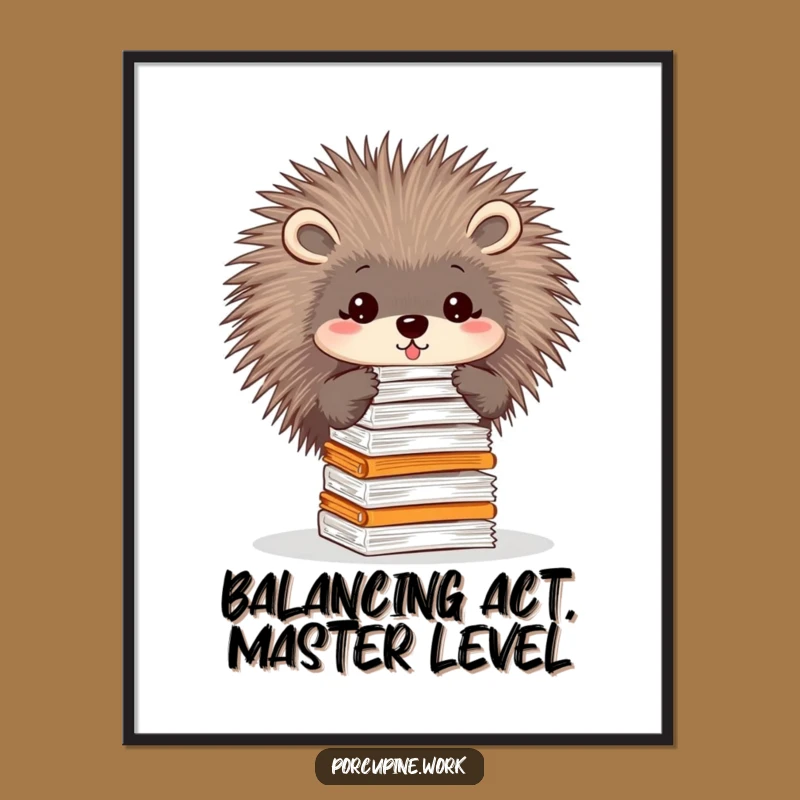 Funny Free Printable Wall Art: Balancing Porcupine, Quirky Downloadable Office Decor