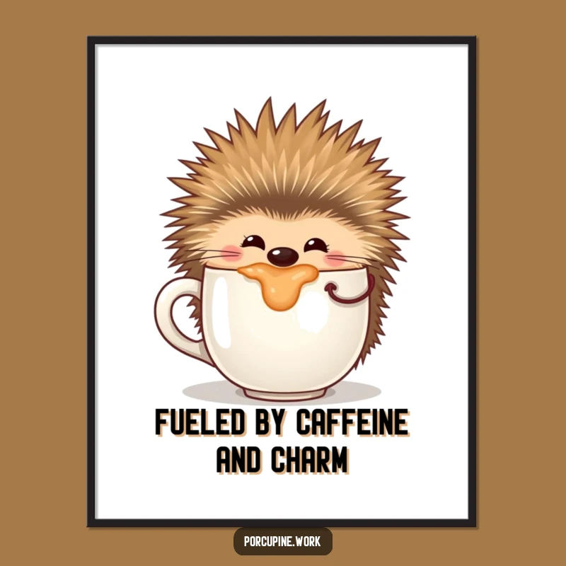 Funny Free Printable Wall Art: Porcupine Coffee Lover, Quirky Downloadable Decor