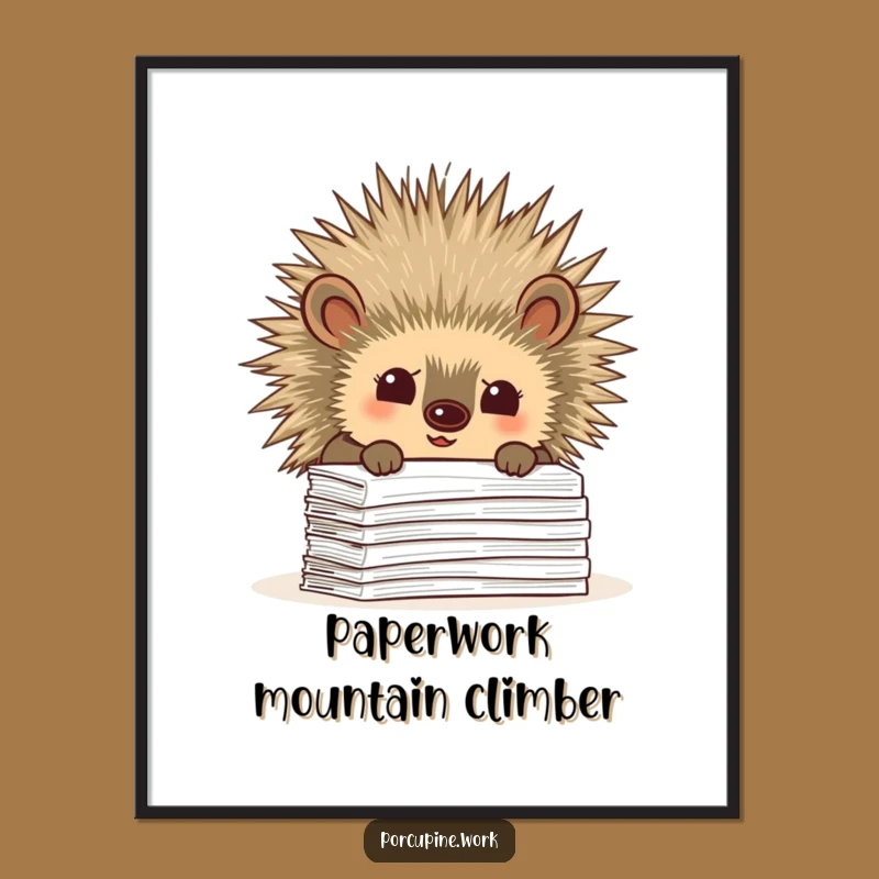 Funny Free Printable Wall Art: Porcupine's Paperwork Curiosity - Downloadable Desk Intrigue!