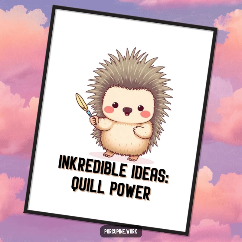 Funny Free Printable Wall Art: A porcupine presents a single quill as if it were a sophisticated writing pen.
