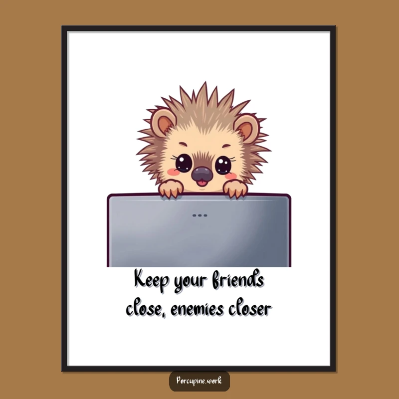 Free Printable Wall Art: Funny Porcupine Monitor Peek - Quirky Downloadable Office Decor