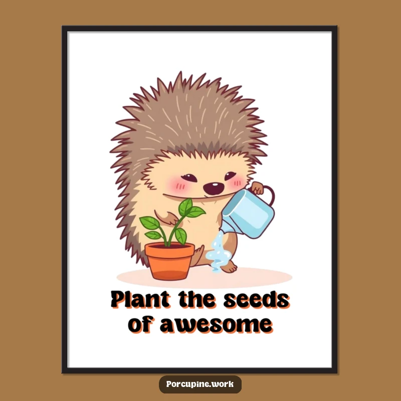 Funny Free Printable Wall Art: Porcupine's Plant Nurturing - Downloadable Office Joy!