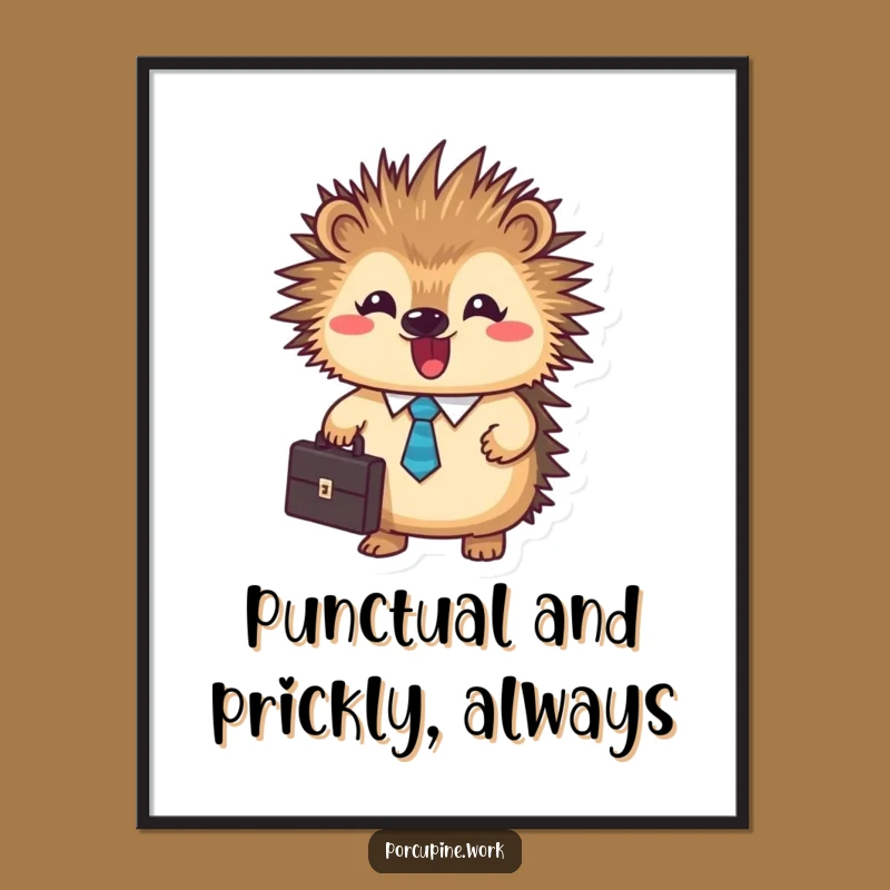 Free Printable Wall Art: Funny Business Porcupine briefcase office decor, quirky downloadable art for workspace