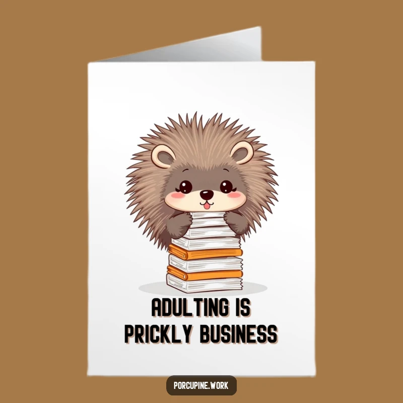 Free Printable Birthday Card: Funny Porcupine Balancing Papers, Downloadable Office Humor