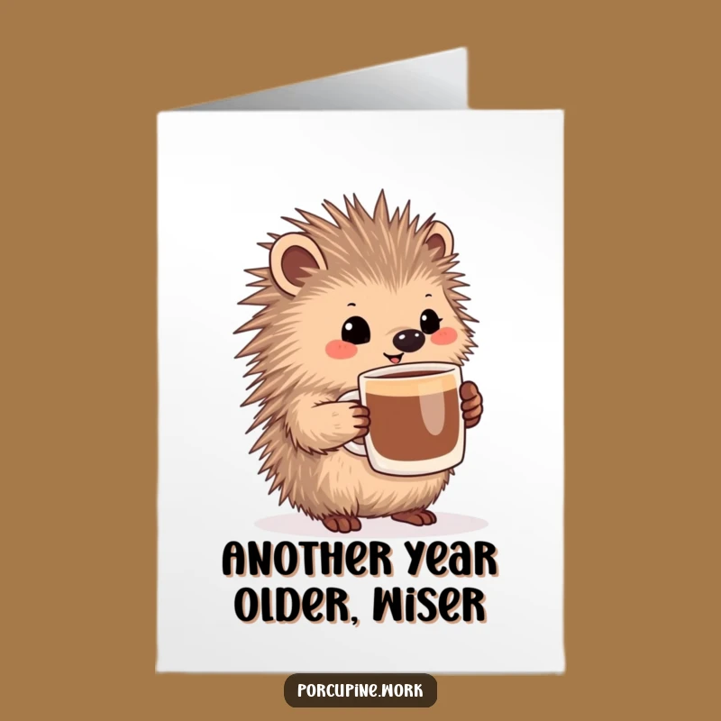 Jolly Free Printable Porcupine Birthday Card - Coffee Lover Downloadable Gift
