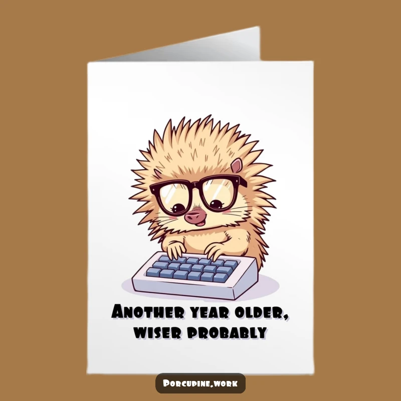 Free Printable Birthday Card: Funny Porcupine Typing, Downloadable Tech Gift