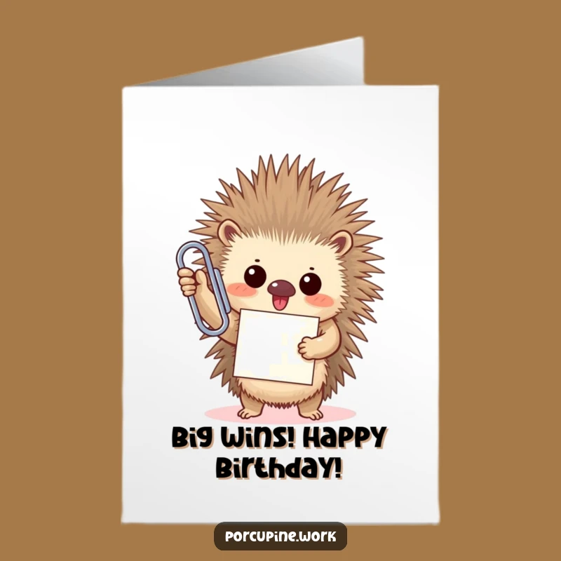Free Printable Birthday Card: Porcupine & Paperclip for a Triumphant Funny Downloadable Gift