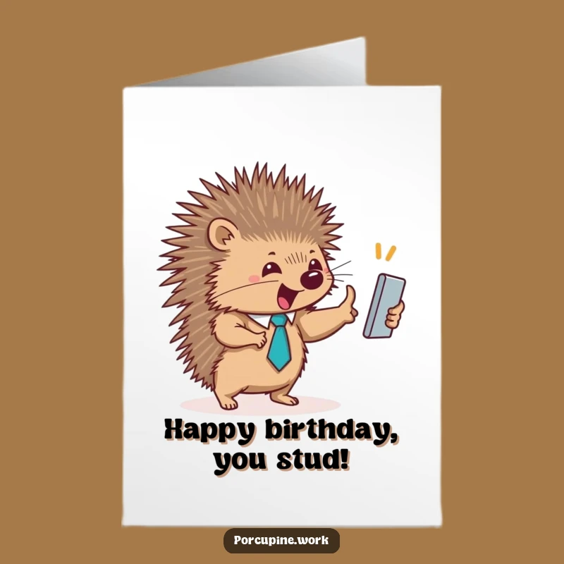 Free Printable Birthday Card: Dapper Porcupine High-Five - Fun & Funny Download Gift!