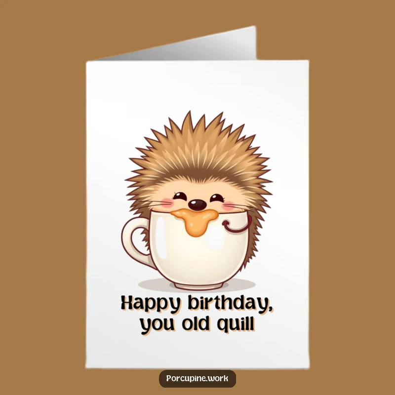 Free Printable Birthday Card: Funny Porcupine Coffee Lover, Downloadable Mug Gift