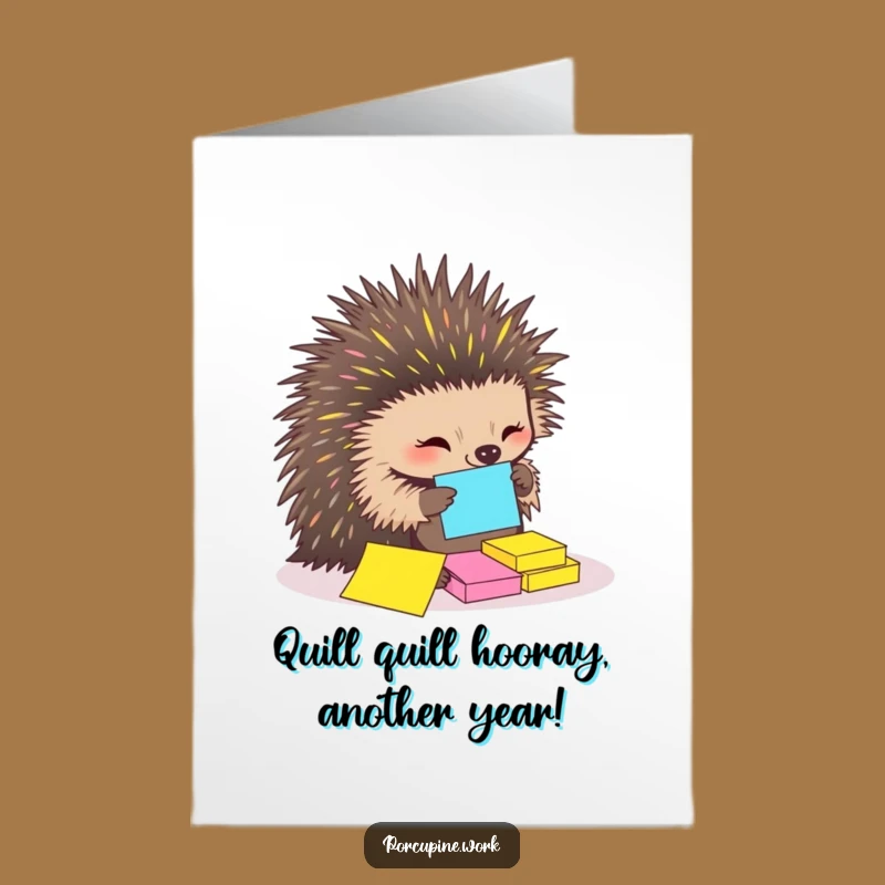 Free Printable Birthday Card: Funny Porcupine Organizer - Download Gift