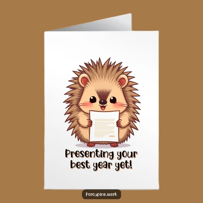 Free Printable Birthday Card: Proud Porcupine Presenting Success Funny Downloadable Gift