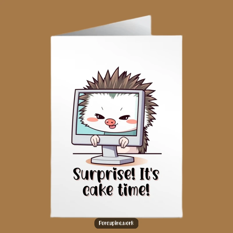 Free Printable Birthday Card: Sneaky Porcupine Tech Humor Funny Downloadable Gift