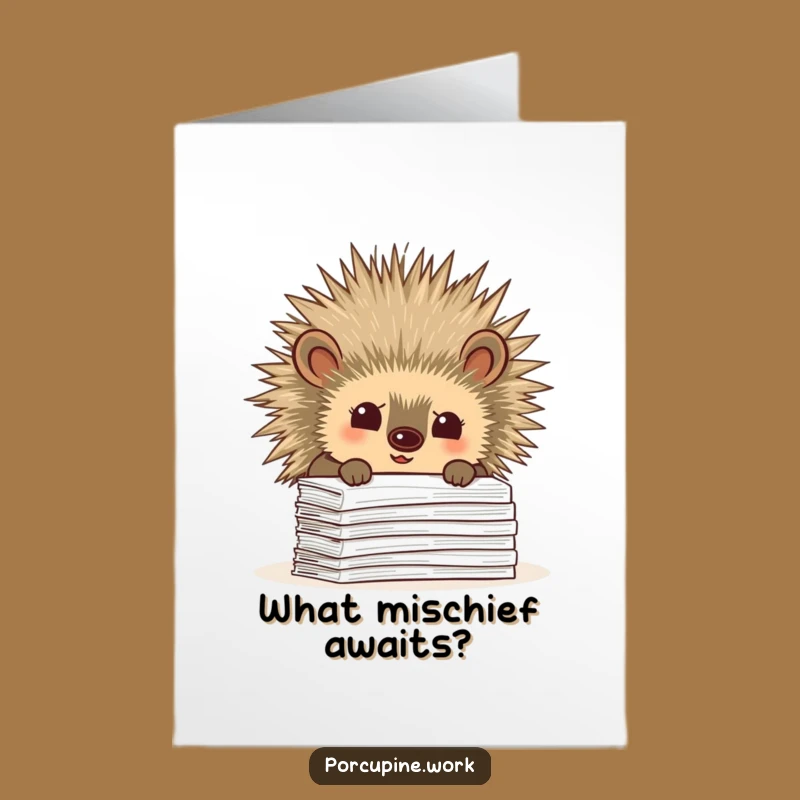 Free Printable Funny Birthday Card: Porcupine's Paperwork Peek - Downloadable Curiosity!