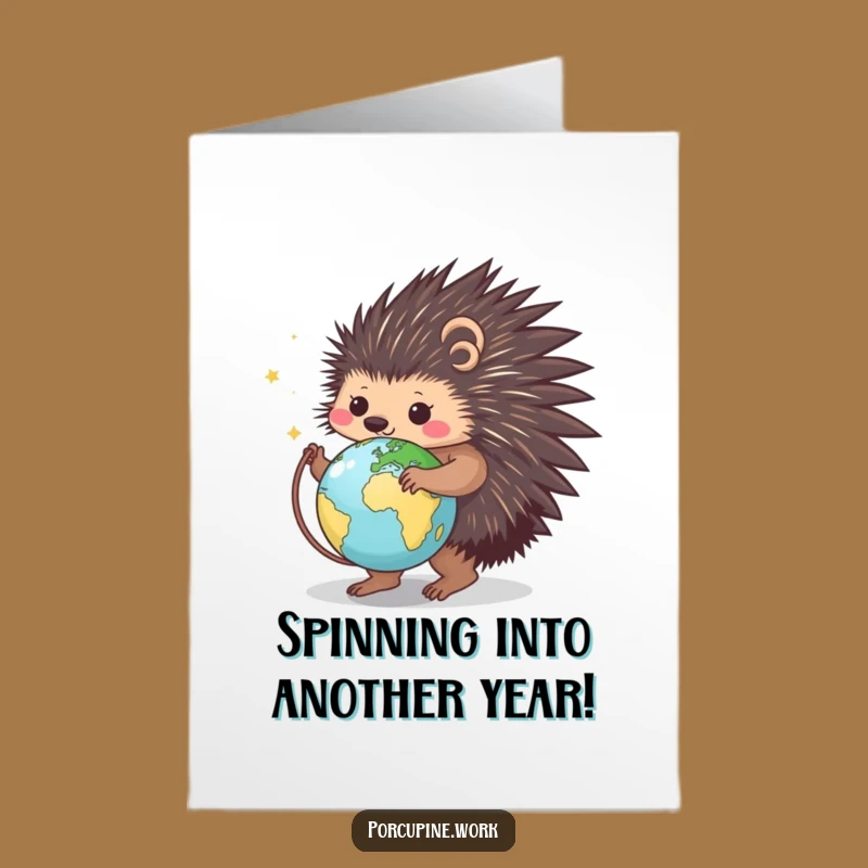 Free Printable Globe Porcupine Birthday Card - World Traveler Downloadable Gift
