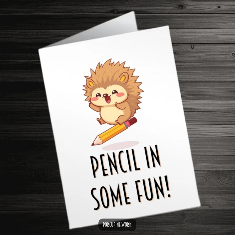 Funny Free Printable Birthday Card: A porcupine gleefully jumps over a pencil, celebrating a fun birthday.