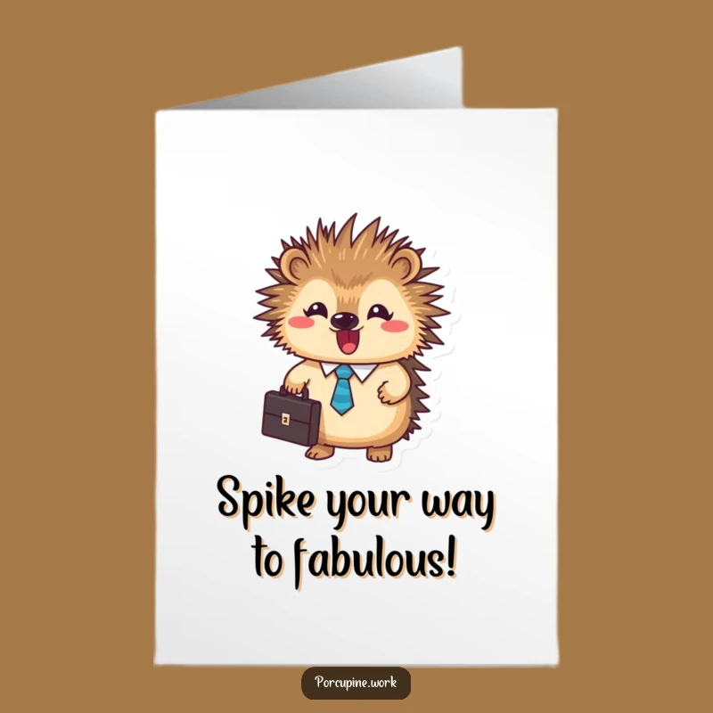 Funny Free Printable Birthday Card: Business Porcupine briefcase gift, perfect for boss or colleague download