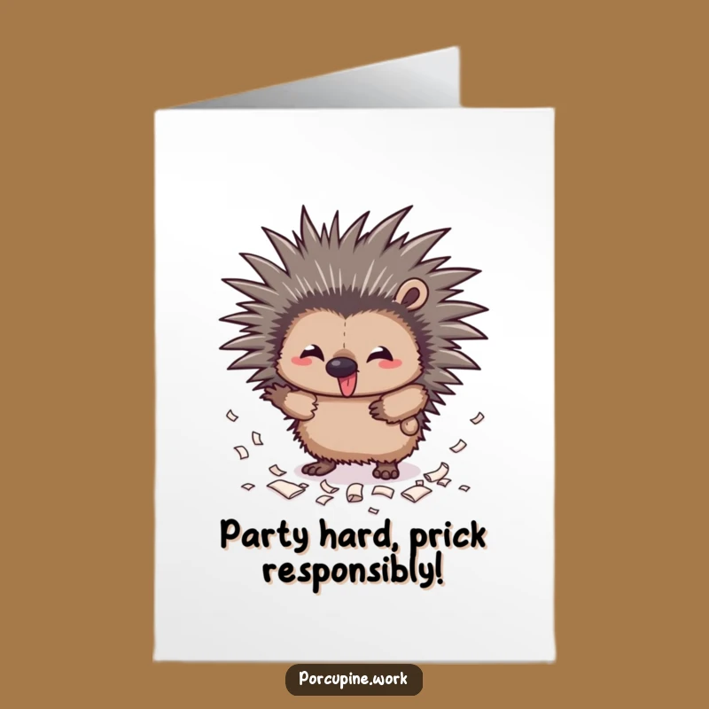 Funny Free Printable Birthday Card: Mischievous Porcupine confetti gift, chaotic downloadable for a wild celebration