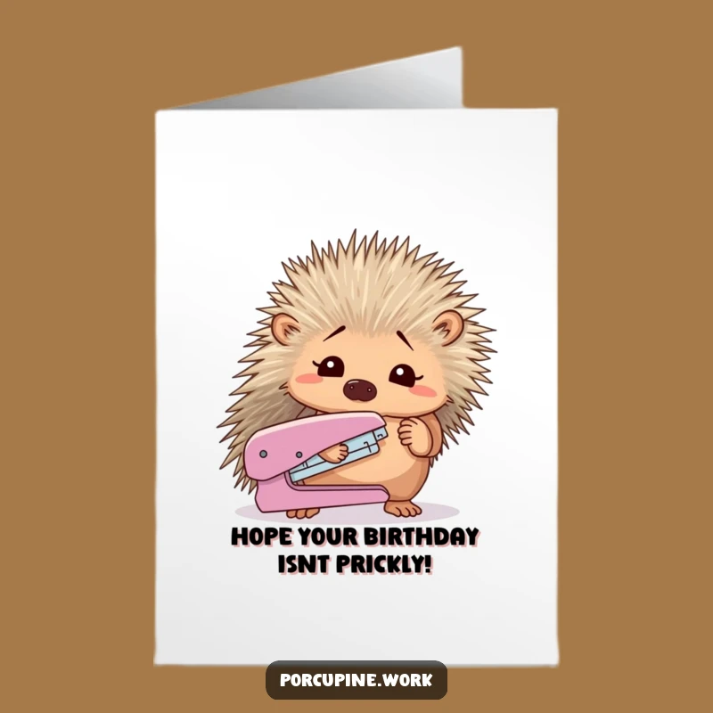 Funny Porcupine Stapler Free Printable Birthday Card - Office Humor Downloadable!