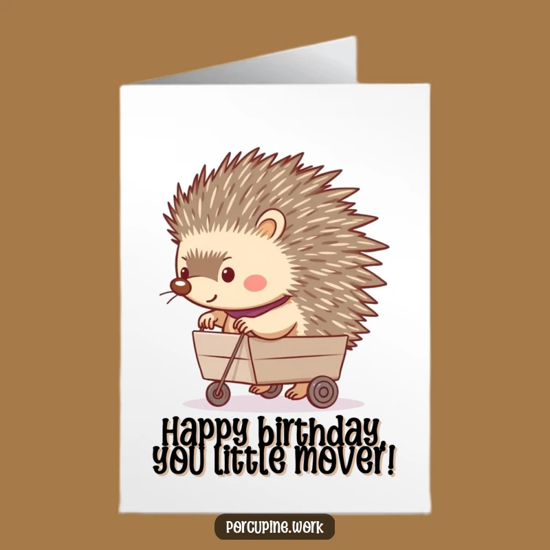 Free Printable Birthday Card: Funny Porcupine Cart - Cheerful Downloadable Gift!
