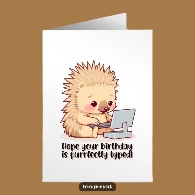 Funny Porcupine Typing Free Printable Birthday Card - Techy Humor Downloadable!