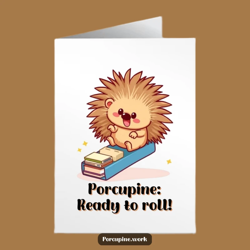 Free Printable Funny Birthday Card: Gleeful Porcupine Office Slide - Downloadable Joy!