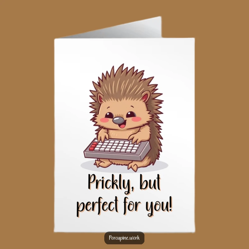 Free Printable Birthday Card: Funny Porcupine Typist, Hilarious Downloadable Gift for Keyboard Lovers