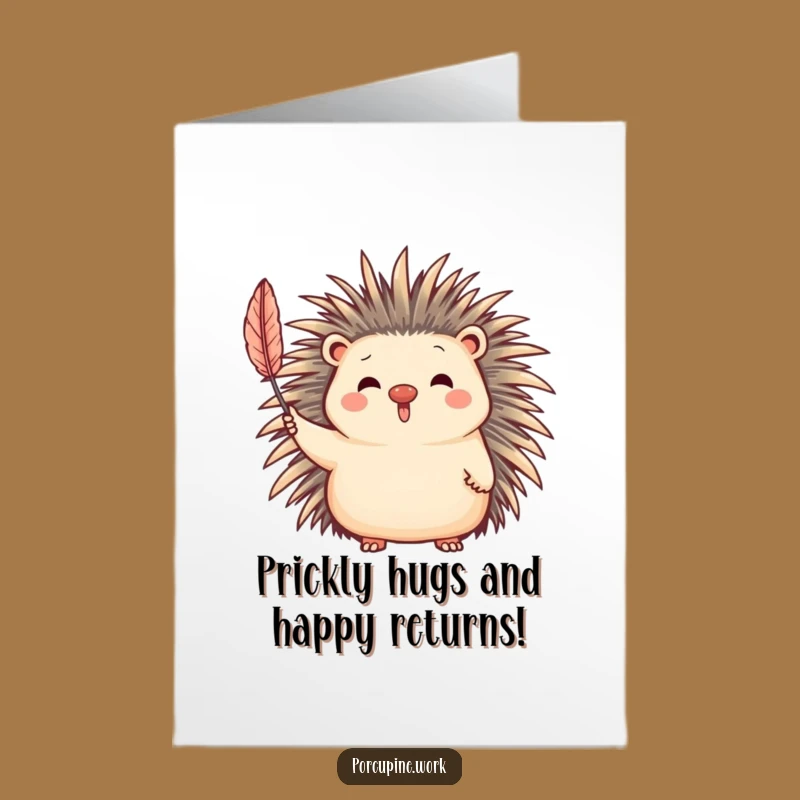 Free Printable Birthday Card: Funny Porcupine Waving Quill - Instant Download Laughs
