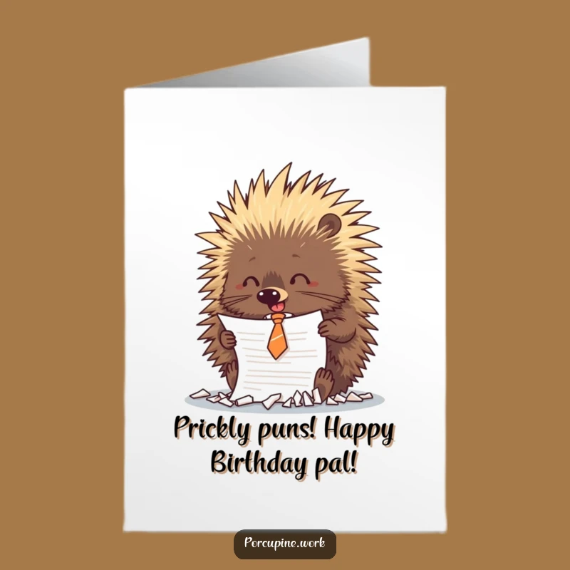 Free Printable Birthday Card: Tie-Wearing Porcupine Shredding for a Funny Downloadable Gift