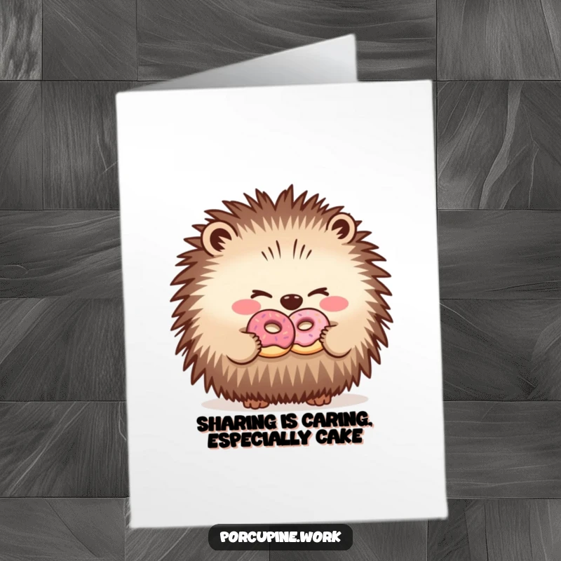 Funny Free Printable Birthday Card: Winking porcupine offering a tiny donut to a coworker, spreading office cheer.