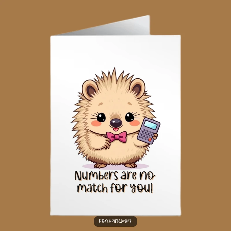 Free Printable Congrats Card: Determined Porcupine calculator gift, funny downloadable for financial success