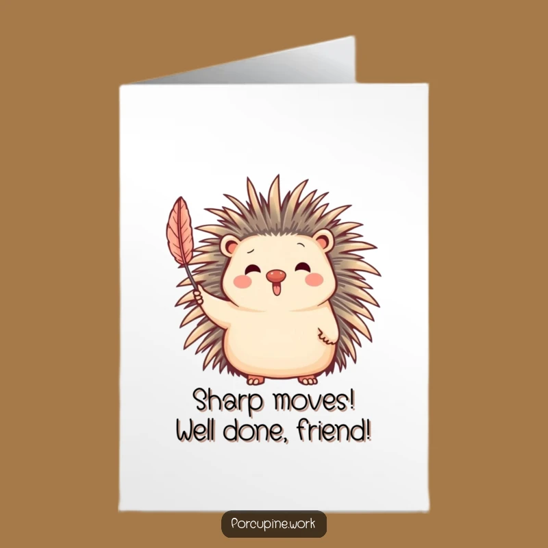 Free Printable Congrats Card: Funny Porcupine Waving - Downloadable Success Greeting