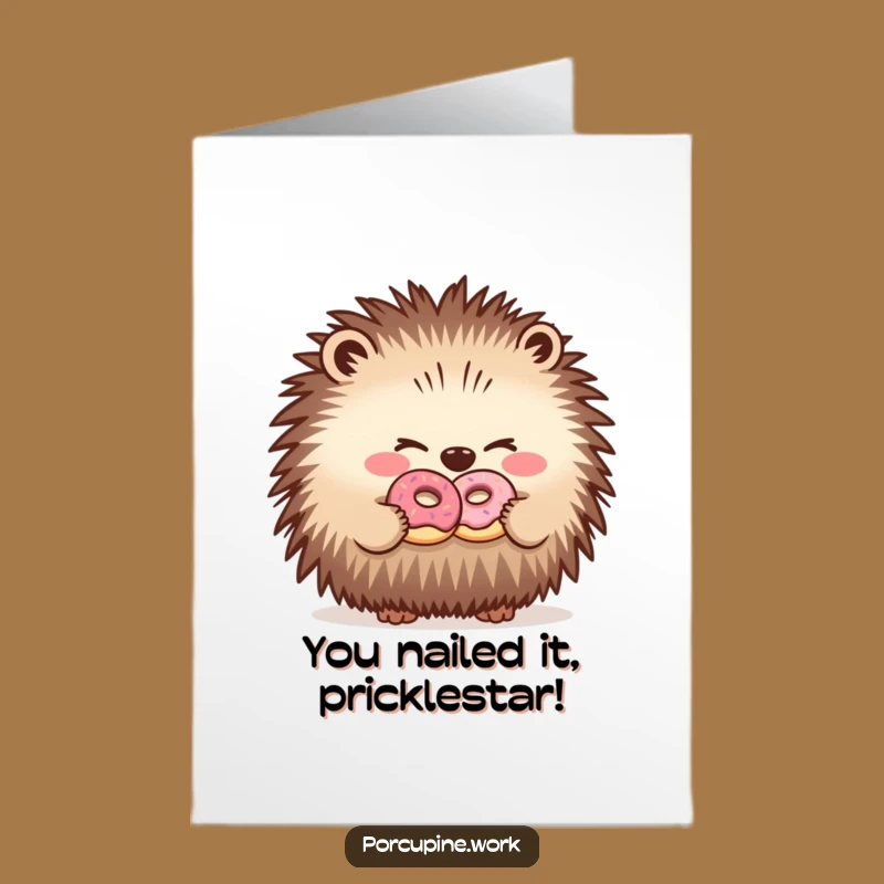 Free Printable Congrats Card: Funny Winking Porcupine Donut, Downloadable Office Success Gift