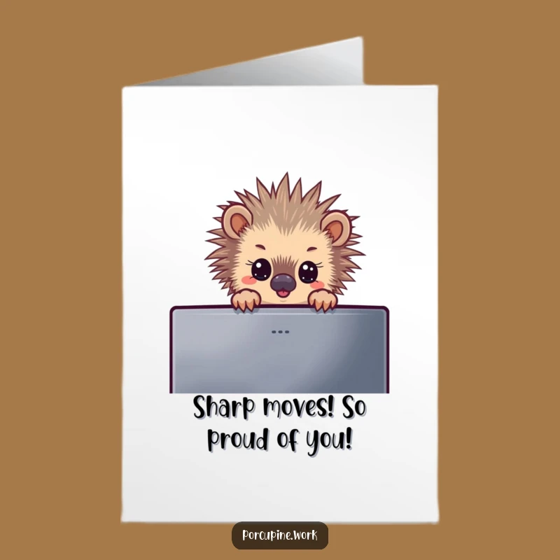 Free Printable Congrats Card: Nosy Porcupine Monitor Peek - Funny Downloadable Office Surprise