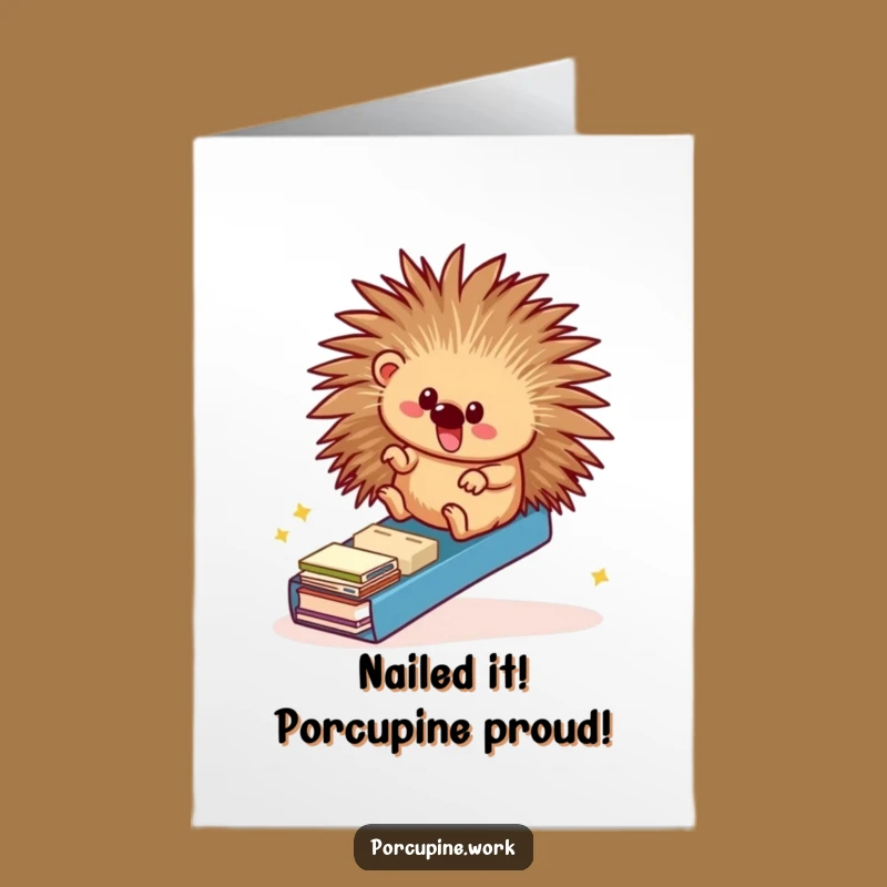 Free Printable Funny Congrats Card: Porcupine's Office Slide Victory - Downloadable Celebration!