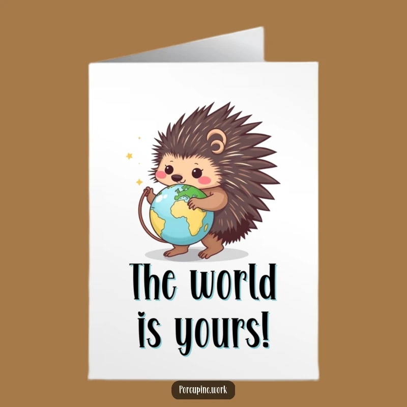Free Printable Porcupine Globe Congrats Card - World Achievement Downloadable